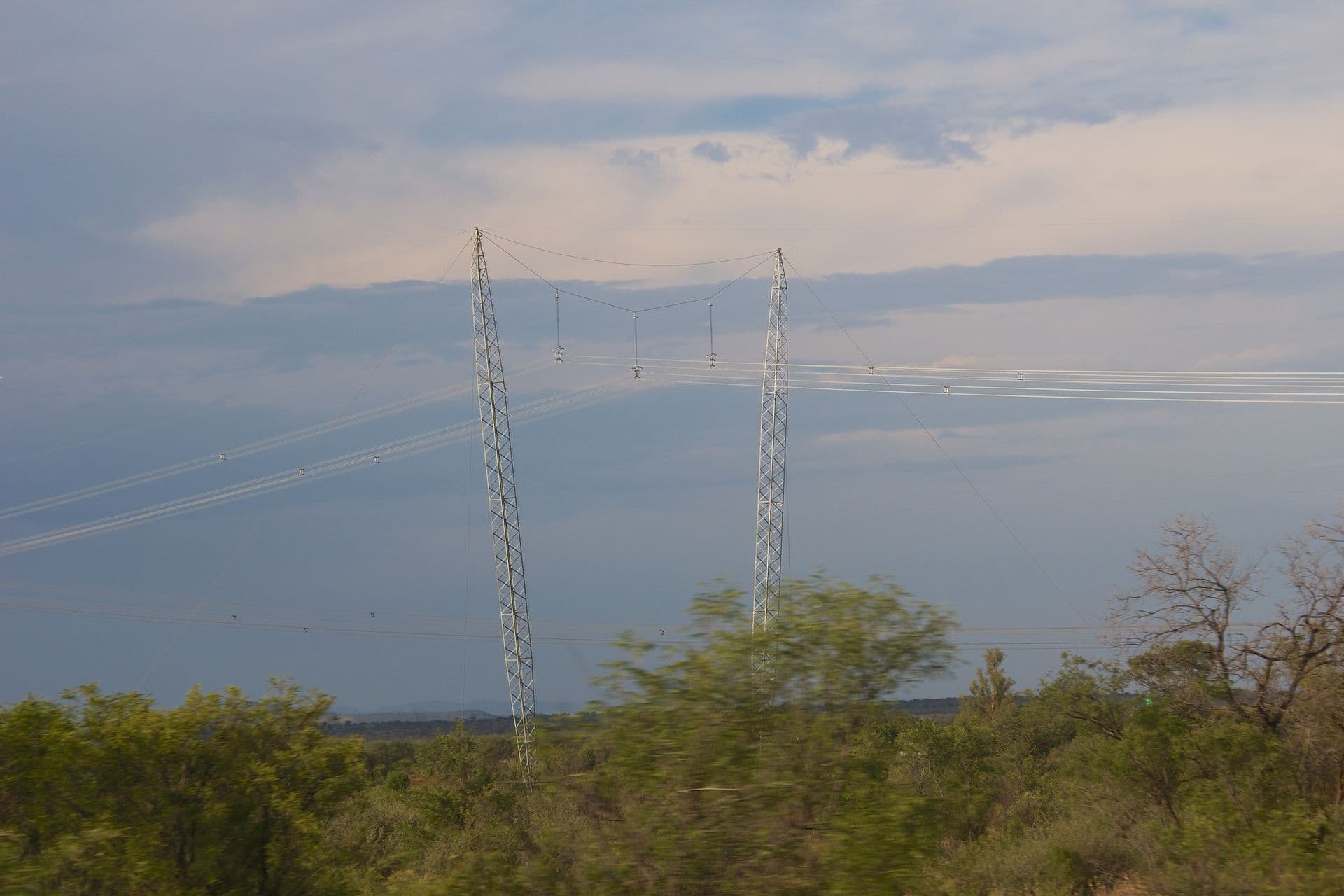 Power transmission lines in South Africa — illustrative of the distribution infrastructure underpinning STS-compliant prepaid metering